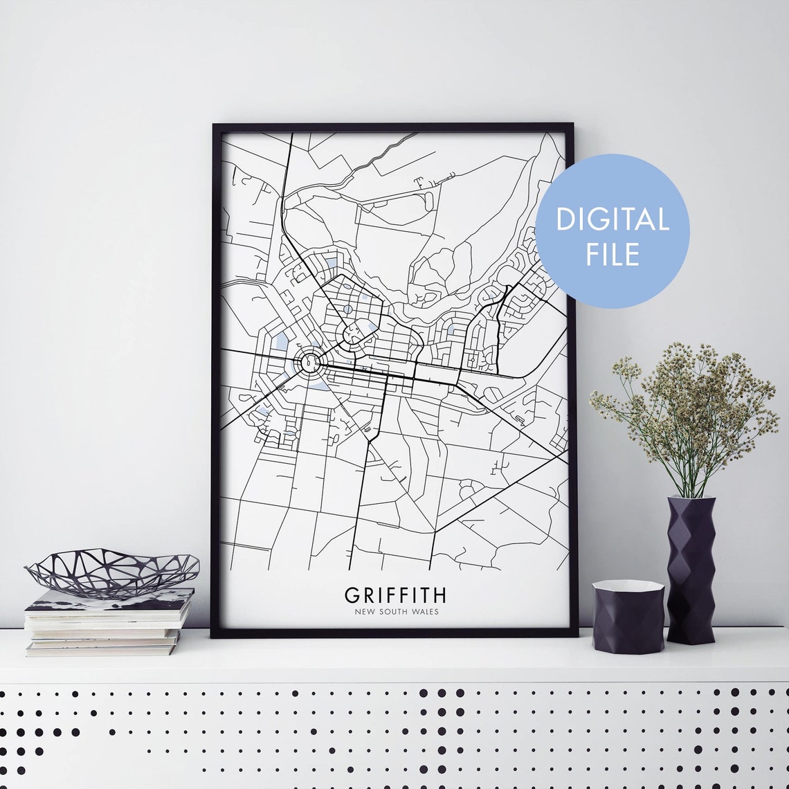 Griffith New South Wales Australia Minimalist City Street Map Poster