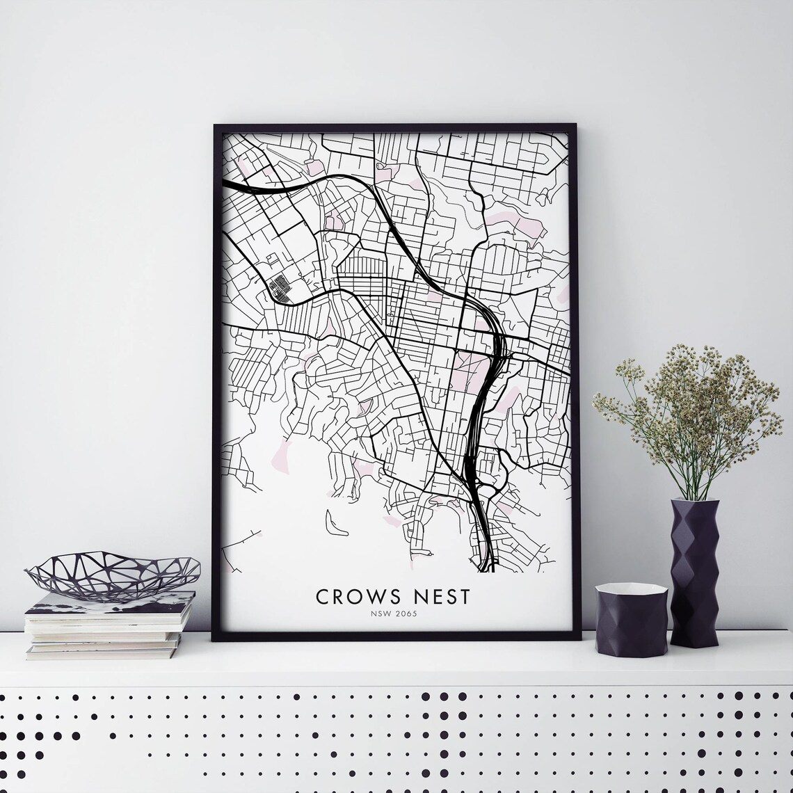 Crows Nest NSW 2065 Black Street Map Sydney Australia Art Poster