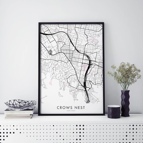 Crows Nest NSW 2065 Black Street Map Sydney Australia Art Poster