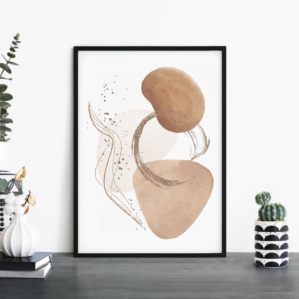 Neutral Beige Organic Shapes Abstract Modern Minimalist Poster