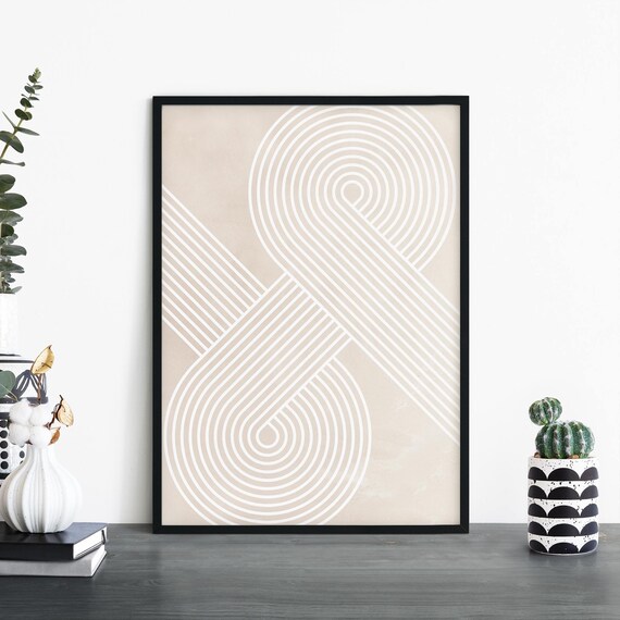Infinity Modern Geo Beige White Abstract Print Wall Art 4x6 5x7 A4 A3 A2 A1