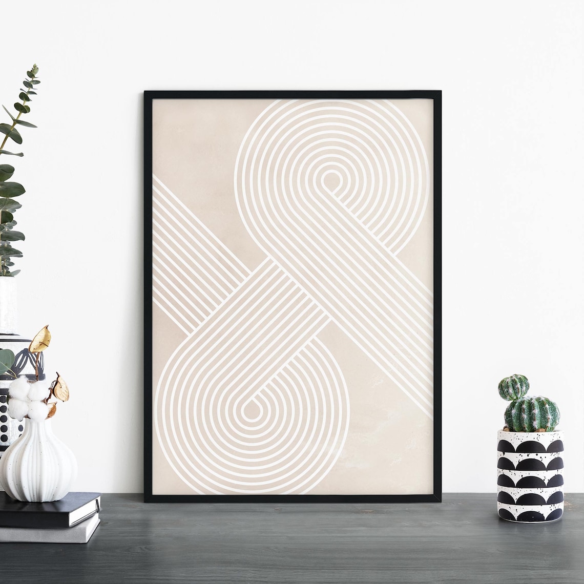 Warm Beige Infinity Line Art Modern Geometric Minimalist Poster