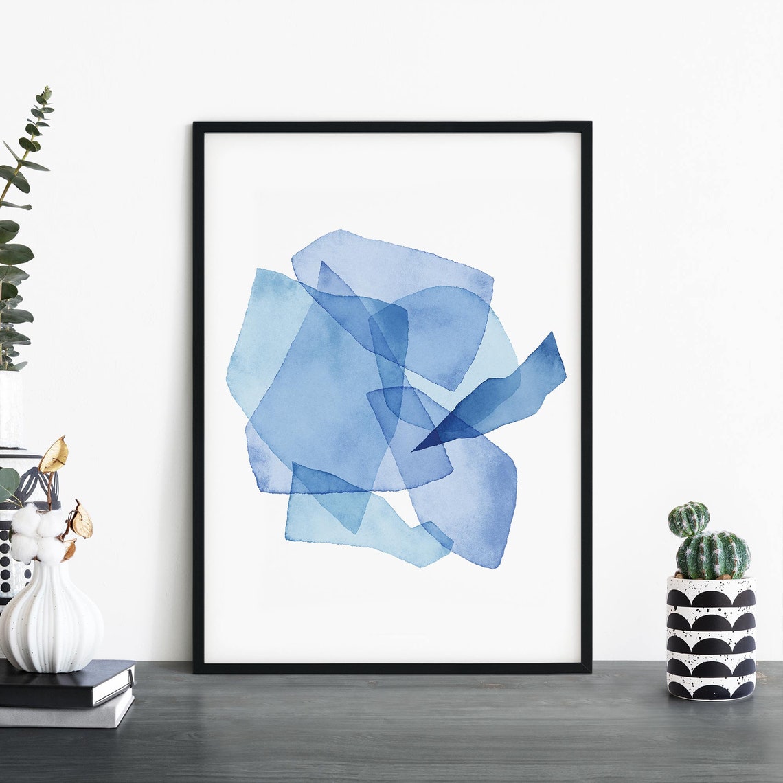 Blue Angular Watercolor Abstract Modern Minimalist Art Poster
