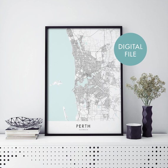 Perth Australia Coastal City Map Digital File Edition Poster