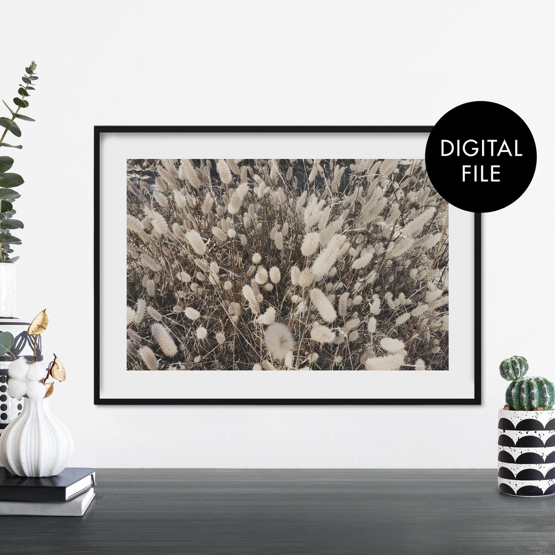 Tall Bunny Tail Grass Field Soft Neutral Botanical Photo Print