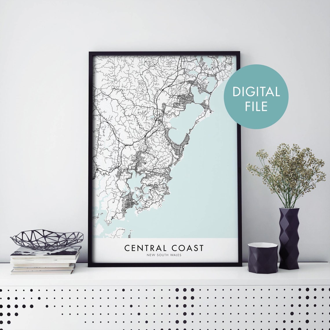 Central Coast New South Wales Australia Map Digital File Art Poster