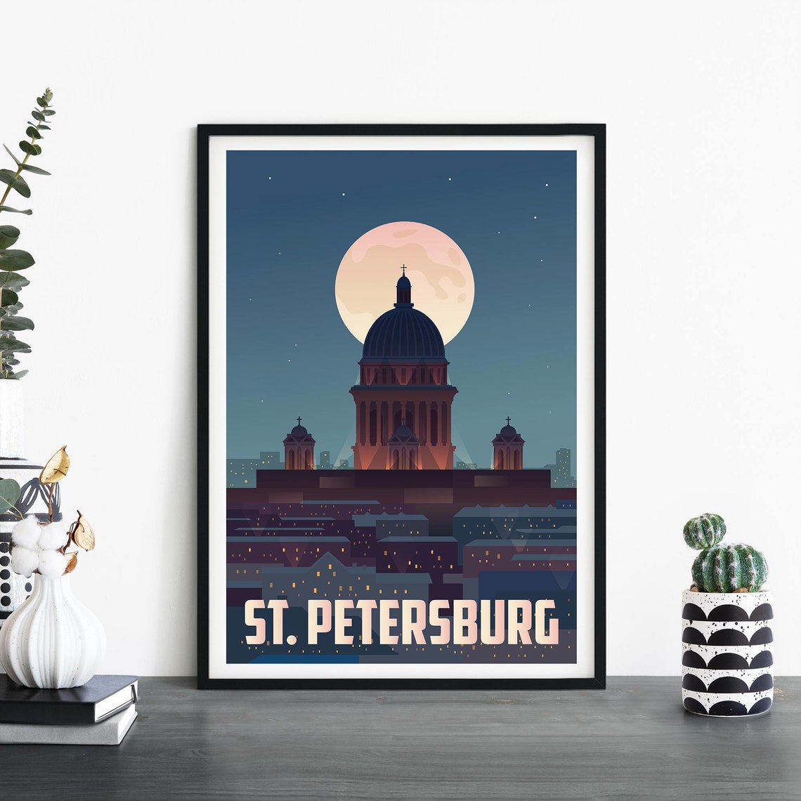 St Petersburg Moonlit Cathedral Under a Glowing Full Moon Poster