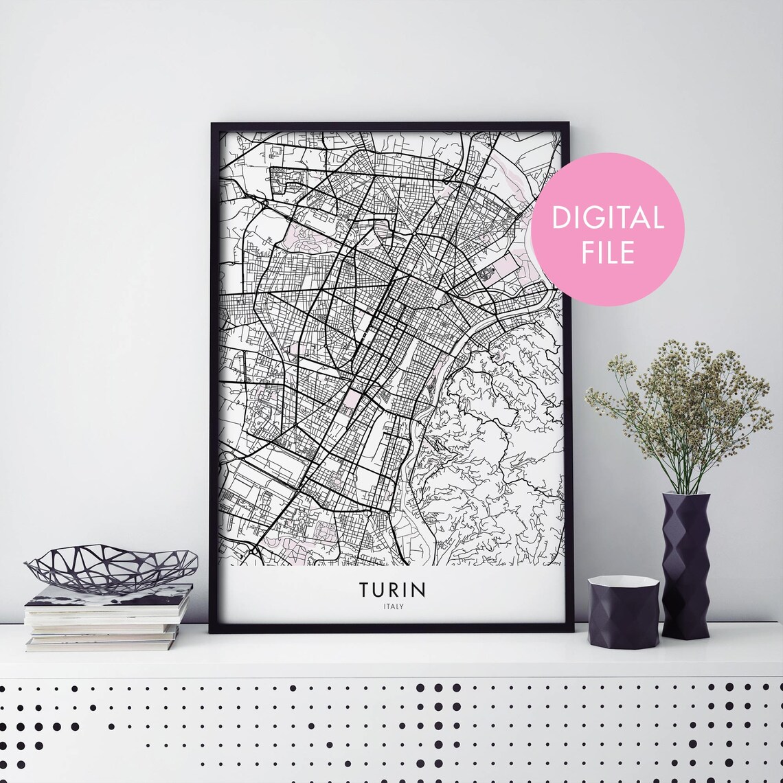 Turin Italy City Map Art Print, Travel Decor