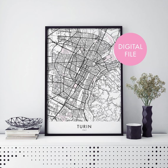 Turin Italy City Map Art Print, Travel Decor