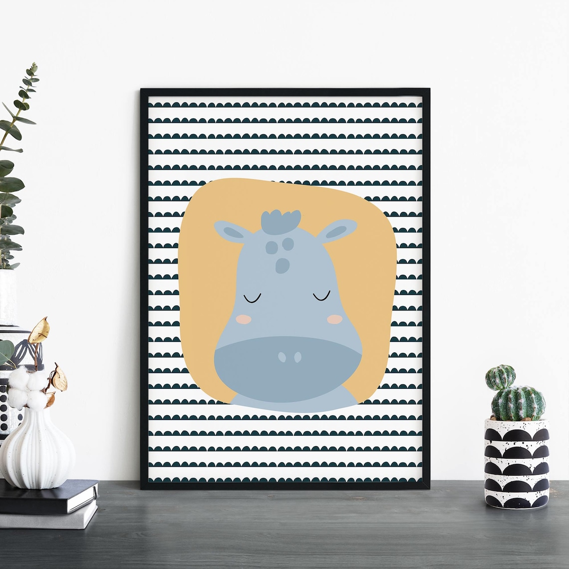 Cute Baby Hippo Nursery Decor Playful Kids Room Animal Poster Art