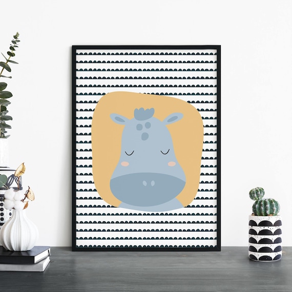 Cute Baby Hippo Nursery Decor Playful Kids Room Animal Poster Art