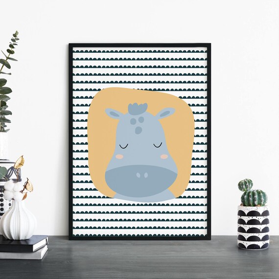 Hippo Poster Print Wall Art Childrens Kids Boys Girls Nursery Bedroom A4 A3 A2 A1