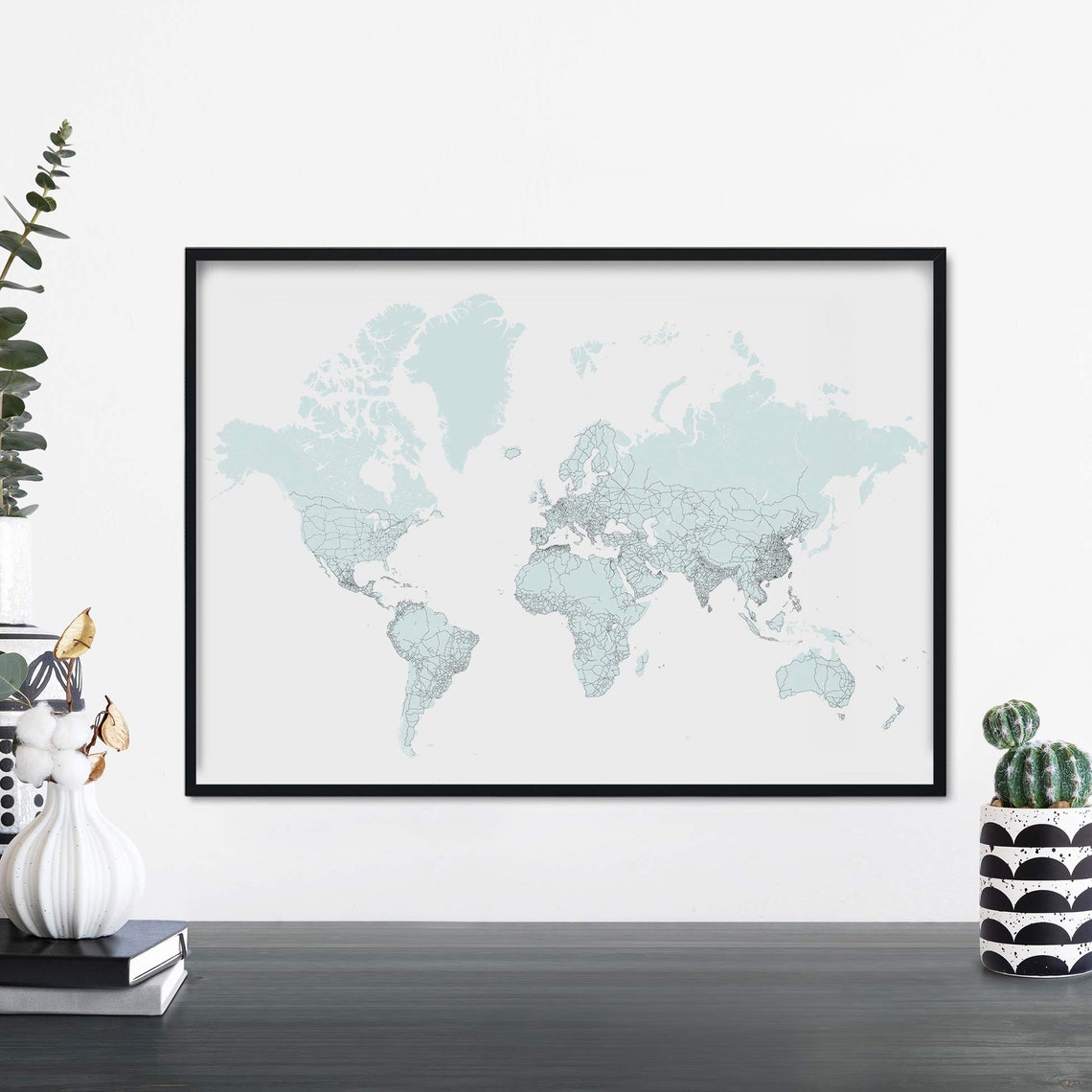 Fresh Cool Mint Green World Map Minimalist Travel Decor Poster