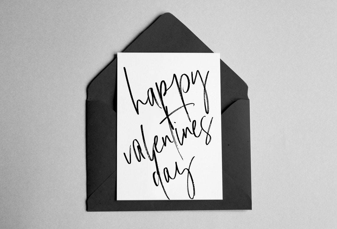 Happy Valentines Day Brush Calligraphy Greeting Card Art Print