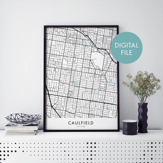 Caulfield Melbourne VIC 3162 Black White Street Map Line Poster