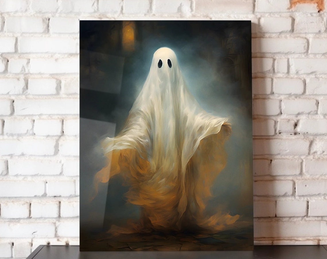 Classic Sheet Ghost Floating In Dark Mist Spooky Halloween Art Poster