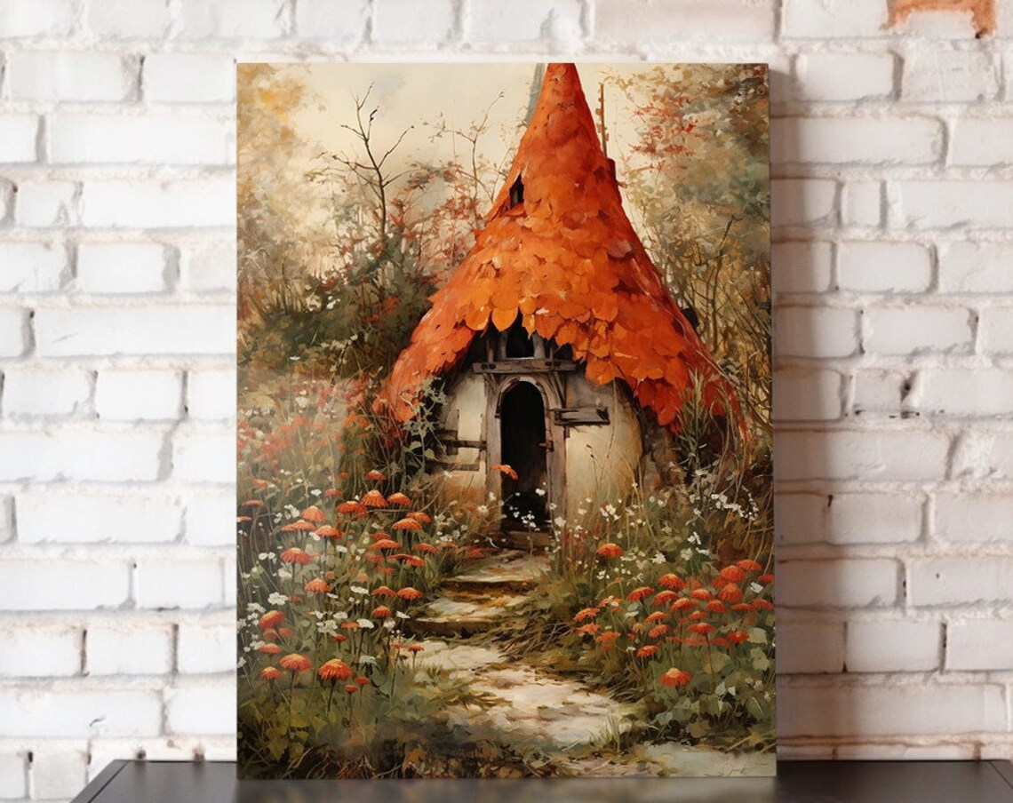Fairytale Hideaway Cottage Orange Roof Wildflower Fantasy Art Poster