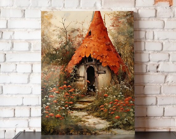 Fairytale Hideaway Cottage Orange Roof Wildflower Fantasy Art Poster