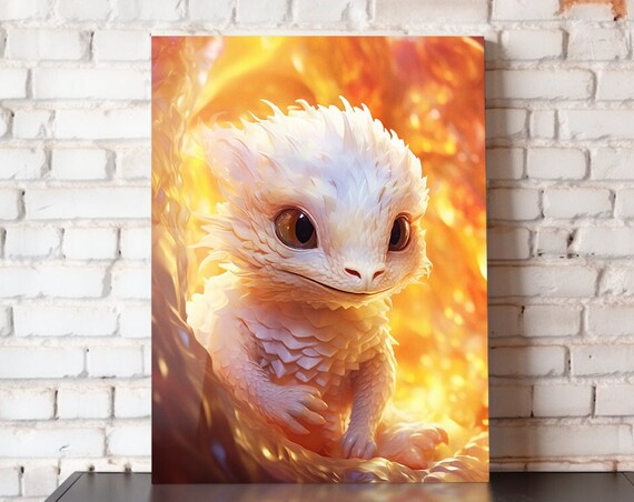 Metal Poster Dragon Wall Art White Dragon Print 8x10 12x16 16x20