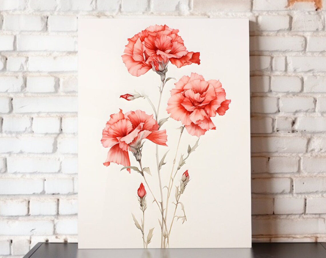 Pink Carnation Blooms Watercolor Botanical Pink Flowers Garden Poster