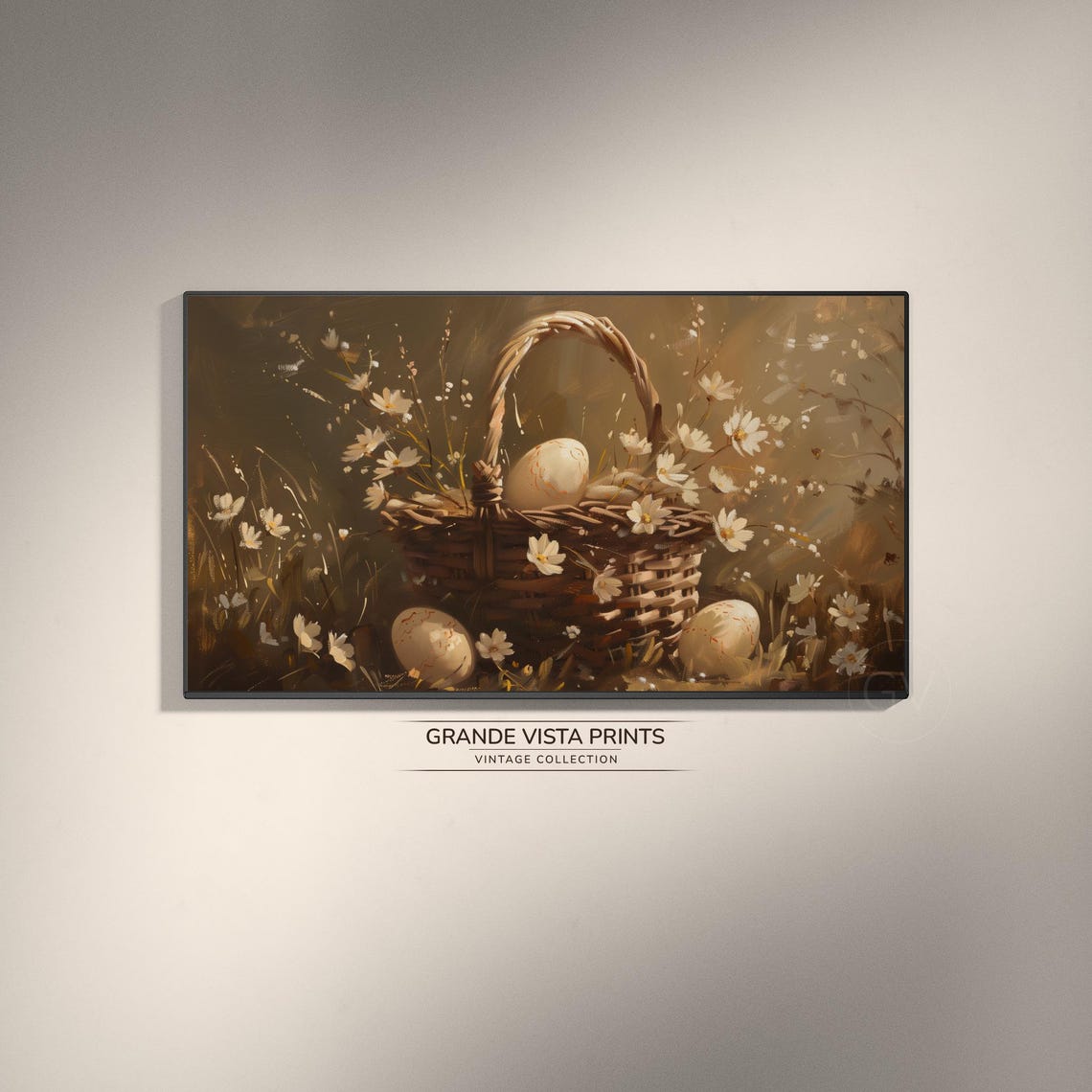 Easter Eggs Wicker Basket Among Daisies Moody Sepia Still Life Poster