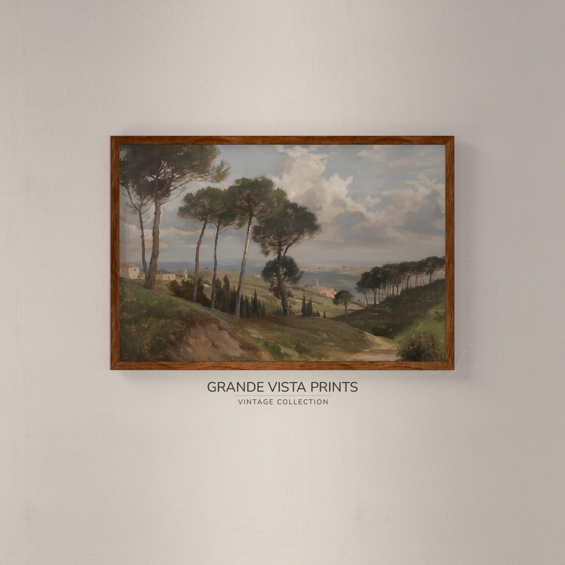 European Countryside Umbrella Pine Hills Vintage Oil Painting Poster - Image 2