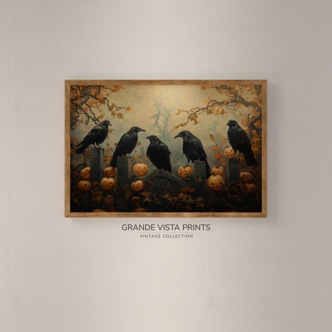 Five Crows Spooky Halloween Illustration Poster - Image 2