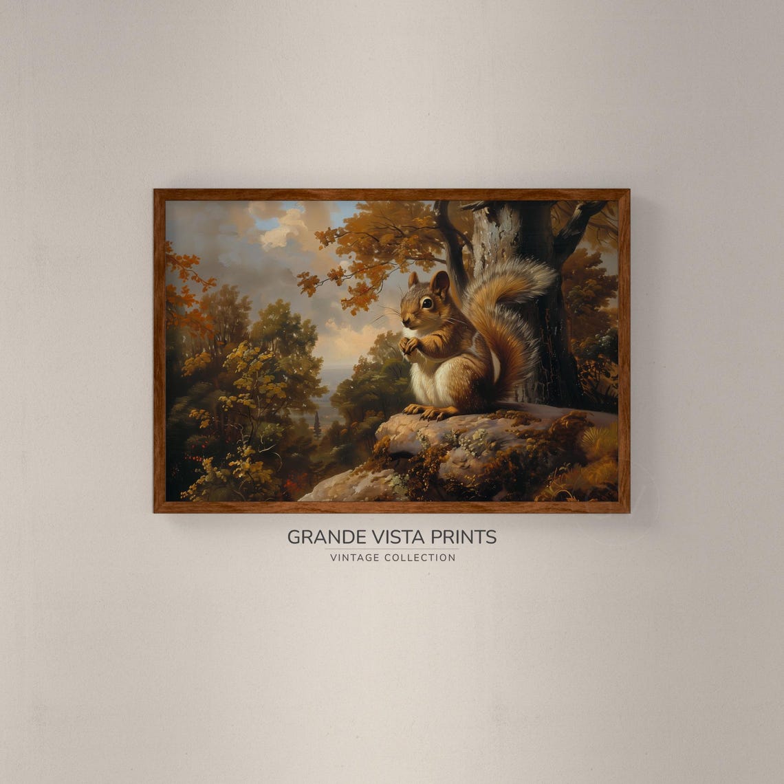Red Squirrel with Acorn on Rock Autumn Woodland Vintage Poster - Image 2