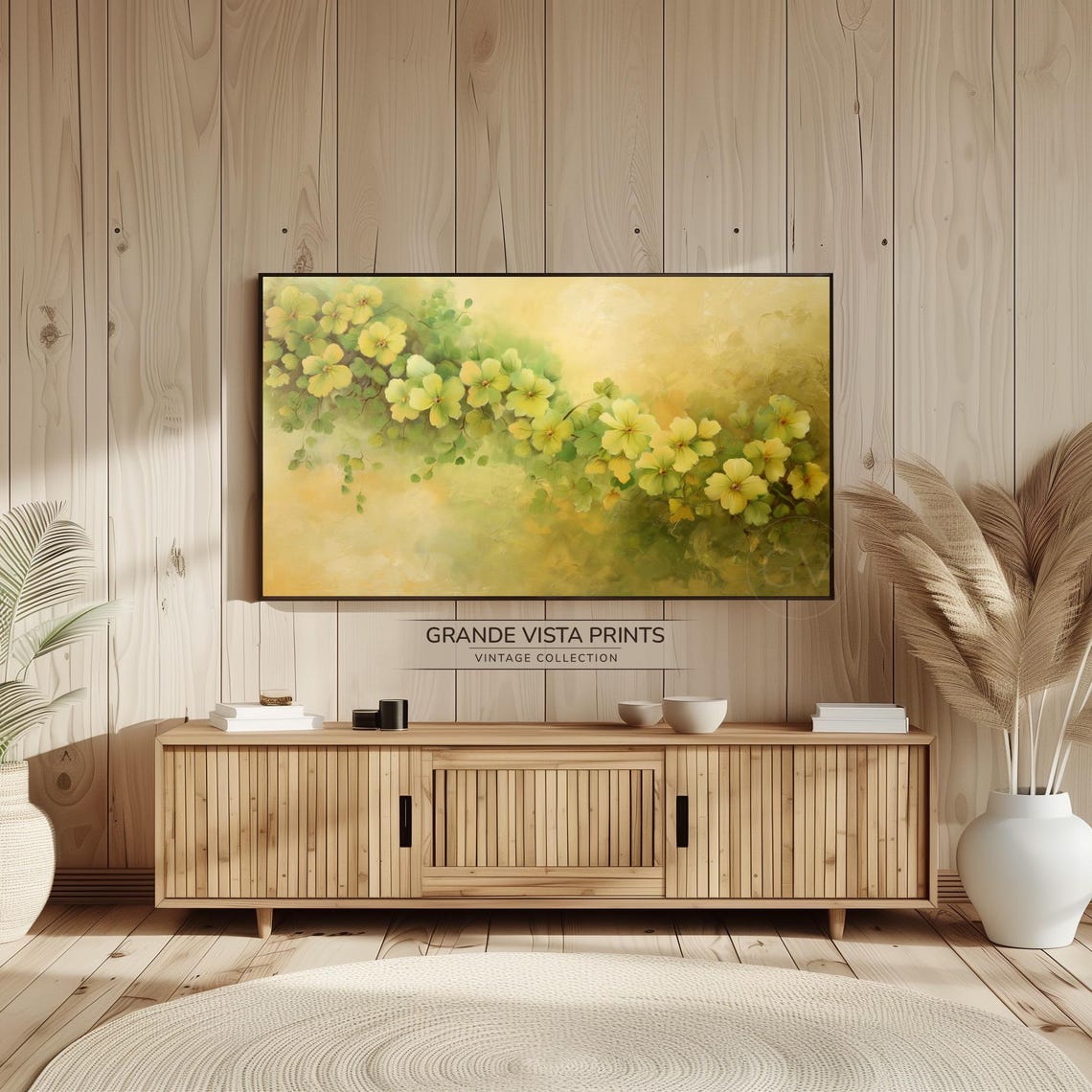 Yellow Flower Painting Frame Tv Art Green And Yellow Painting Frame Tv Art Yellow Flower Tv Artwork Yellow Floral Screensaver Gv4275 - Image 2