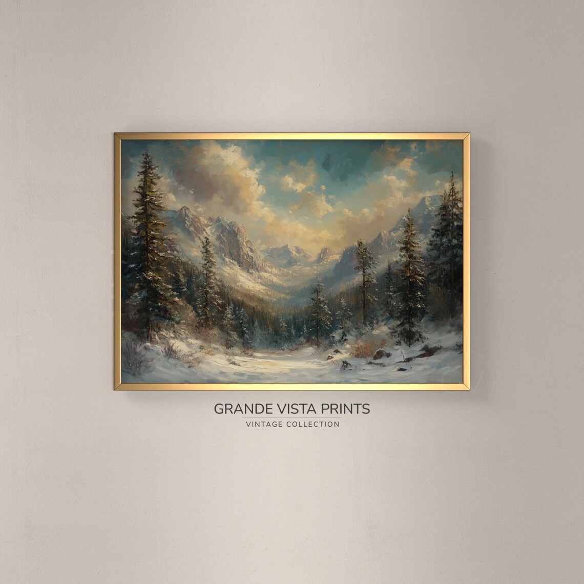 Winter Mountain Valley Landscape Winter Forest Landscape Artwork Winter Mountain Forest Painting Gv4754