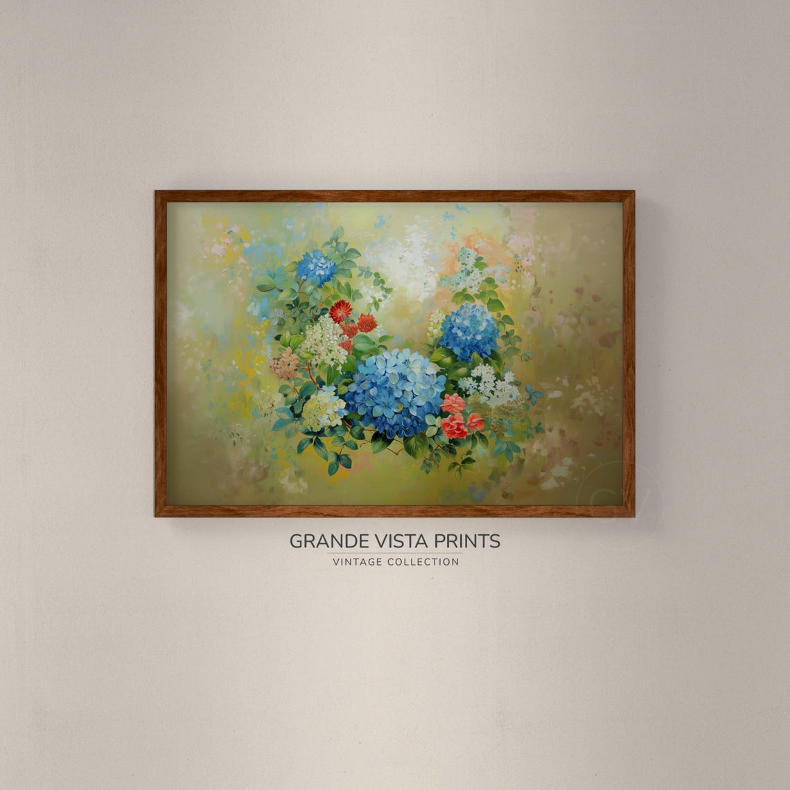 Blue Hydrangea Blossoms Spring Garden Vintage Floral Art Poster - Image 2