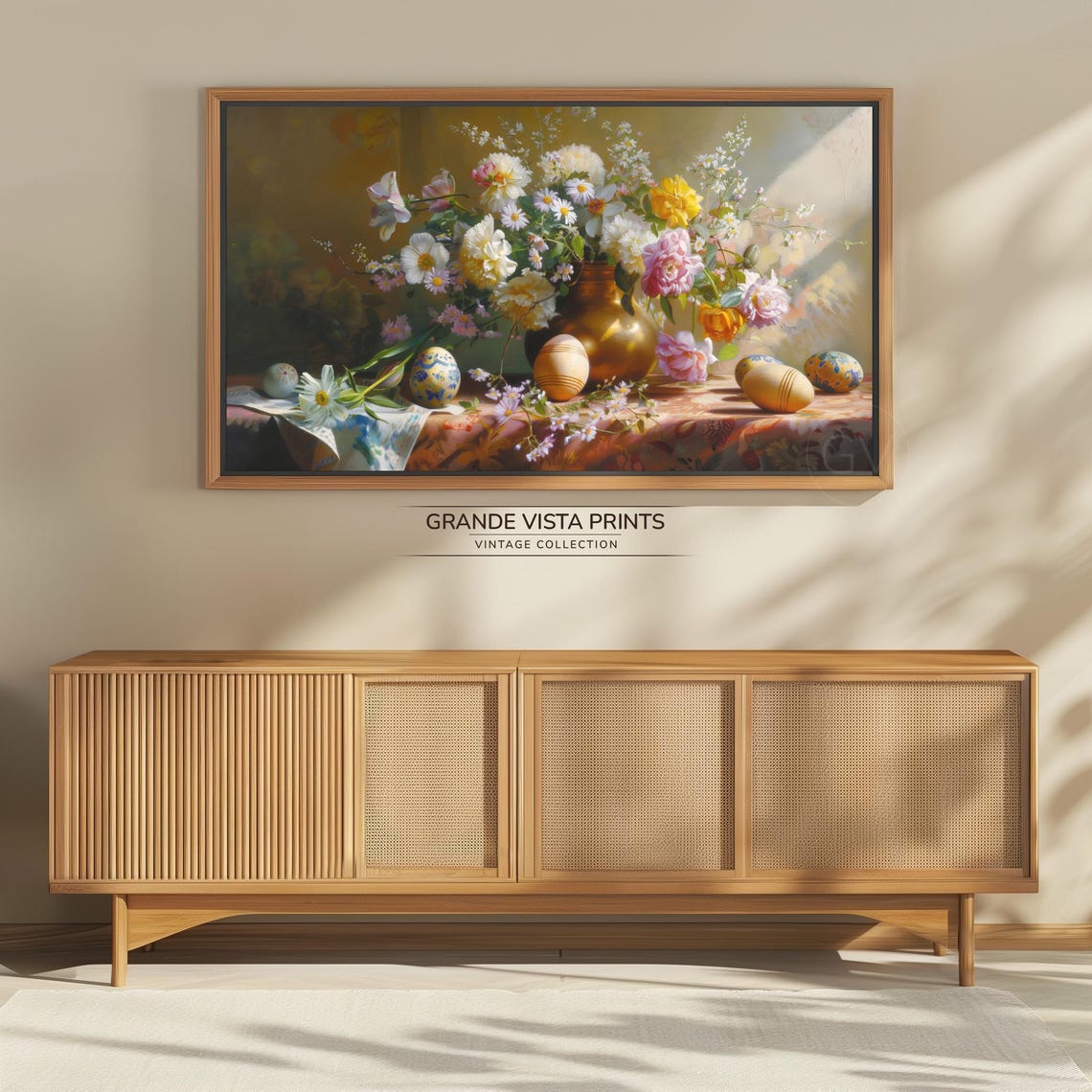 Easter Still Life Brass Vase Flowers Painted Eggs Table Poster - Image 4