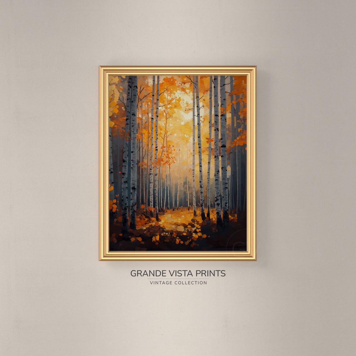Golden Birch Forest Portrait Glowing Canopy Fall Vintage Wall Art - Image 3