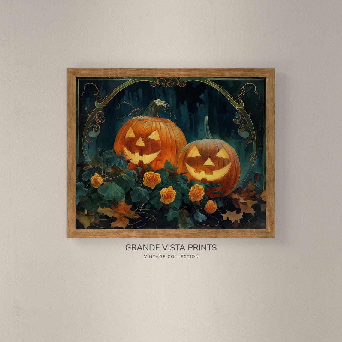 Halloween Jack O Lantern Roses Vintage Pumpkin Wall Art Poster - Image 4