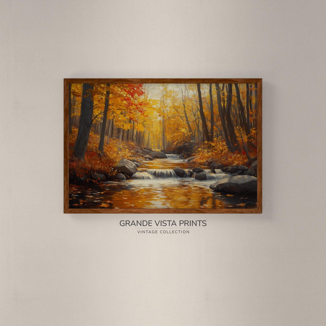 Autumn Stream With Cascading Falls Over Rocks Golden Forest Art Poster - Image 2