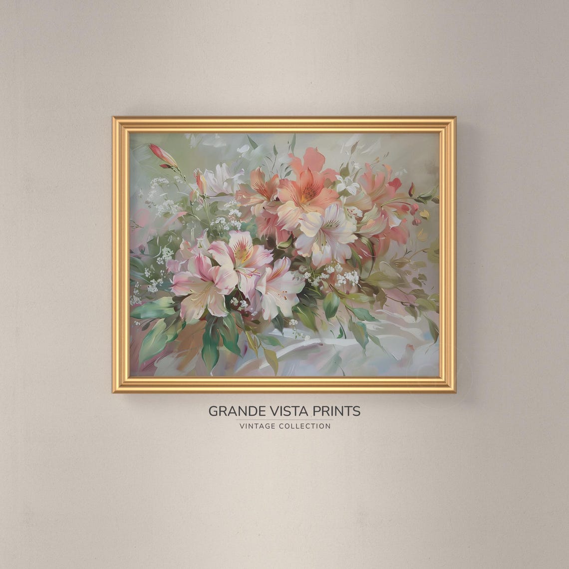 Pink White Lily Floral Bouquet Soft Pastel Vintage Still Life Art - Image 3