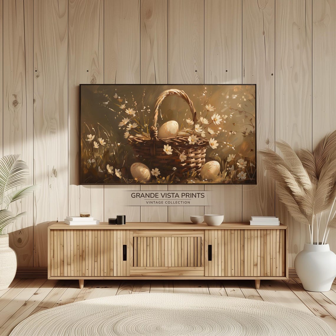 Easter Eggs Wicker Basket Among Daisies Moody Sepia Still Life Poster - Image 2