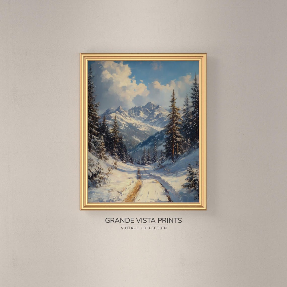 Snowy Mountain Valley Road Bright Blue Sky Winter Landscape Poster - Image 3