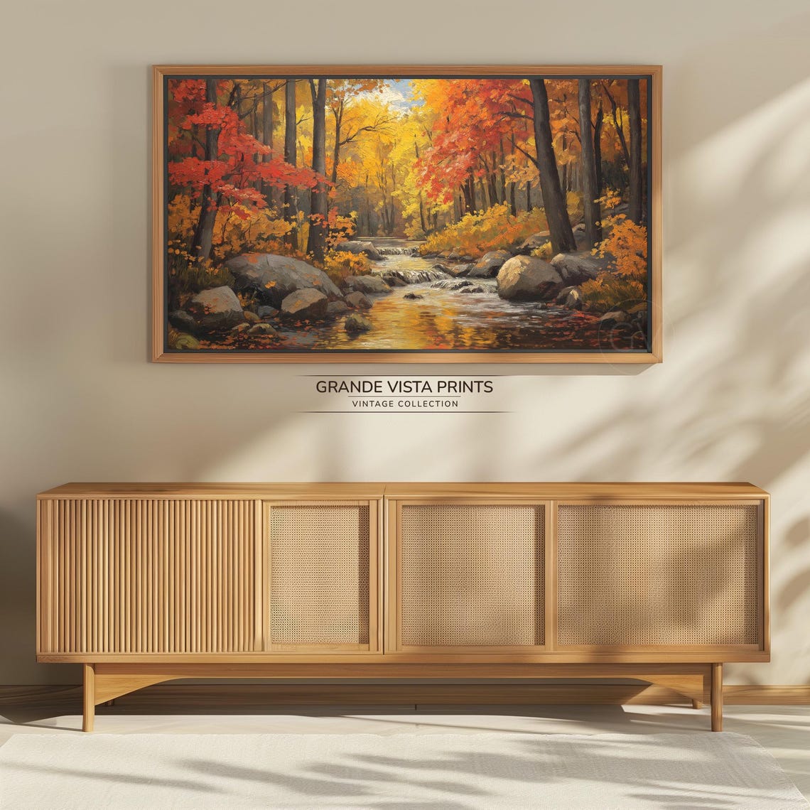 Rocky Autumn Stream Red Orange Forest Fall Landscape Painting Poster - Image 4