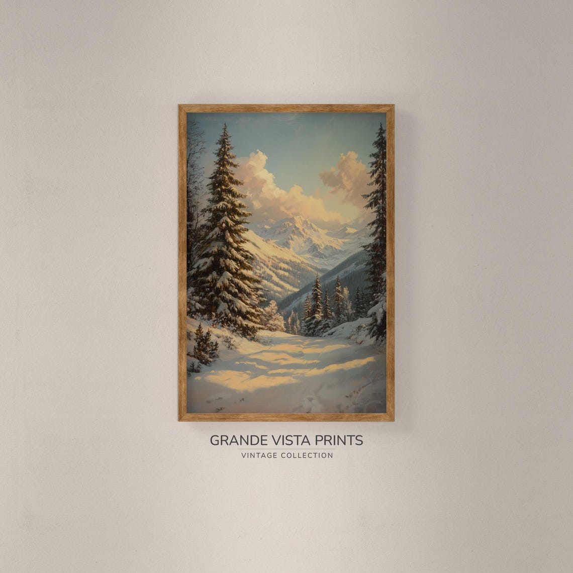 Golden Sunset Snow Clearing Big Pine Winter Mountain Landscape Poster - Image 2