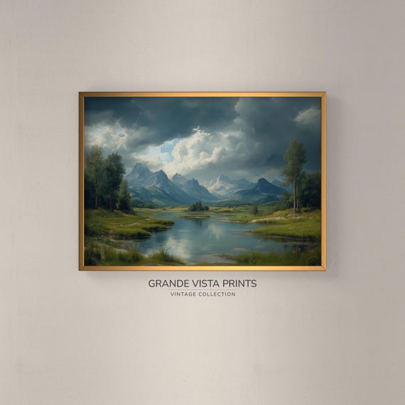 Mountain River Valley Landscape Artwork Mountain Valley Landscape Painting Wall Art Gv4218