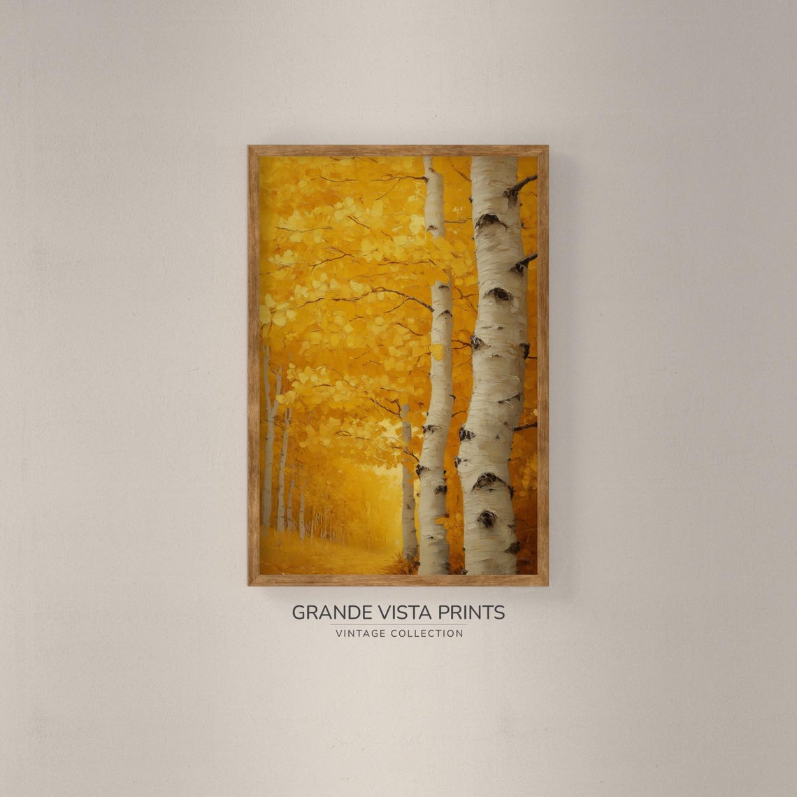 Dense Golden Yellow Aspen Canopy Birch Trunks Vintage Wall Art - Image 2