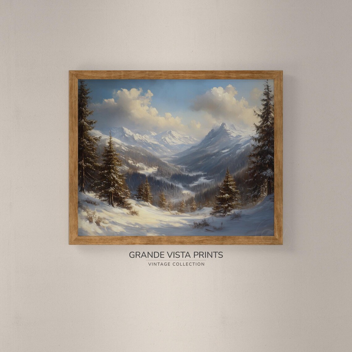 Winter Mountain Valley Landscape Wall Art Print - Image 4