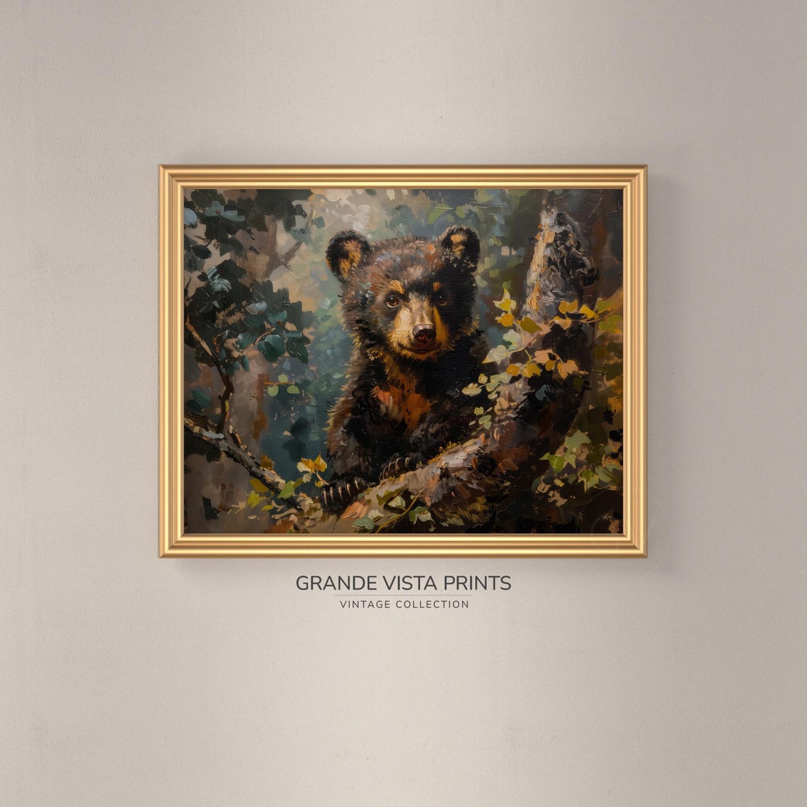 Black Bear Cub Forest Branch Vintage Wildlife Portrait Wall Poster - Image 3