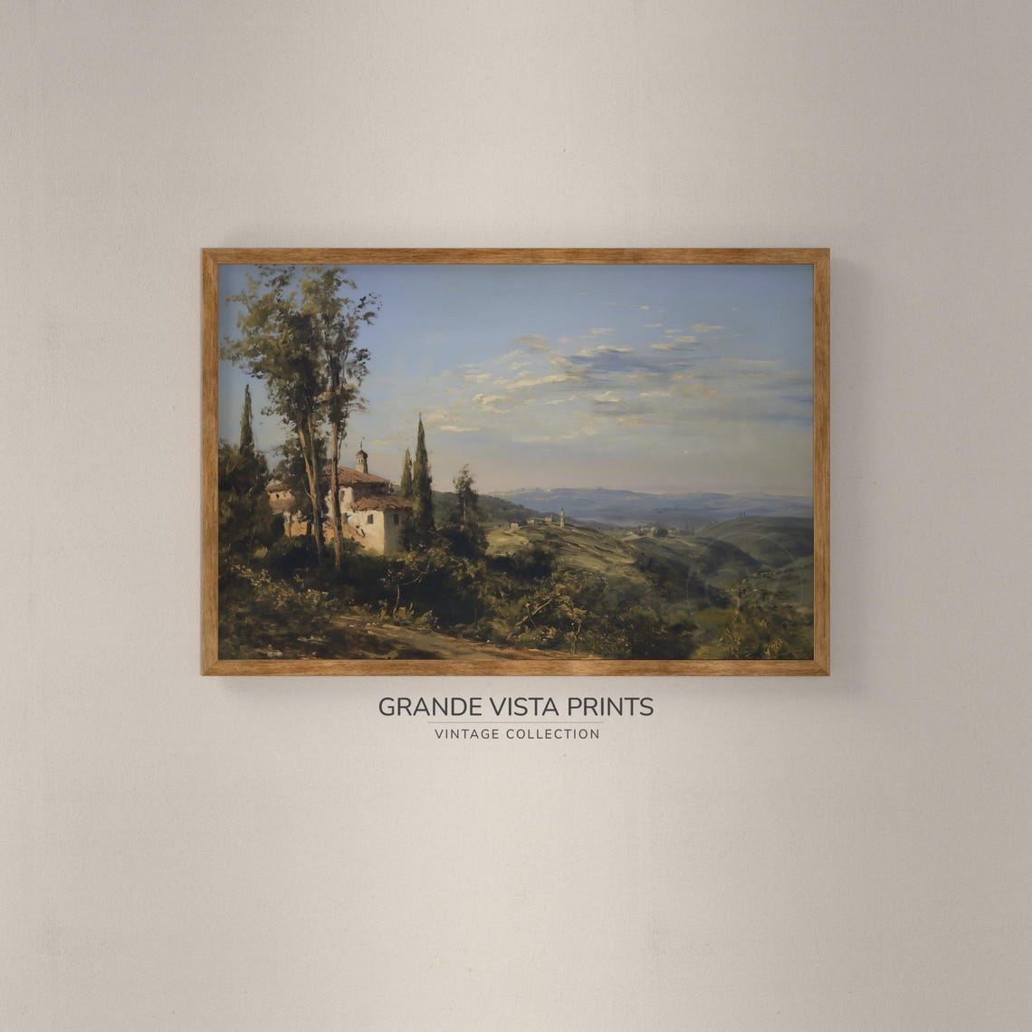 Italian Villa Hillside Cypress Trees Rolling Valley Vintage Poster Art - Image 2