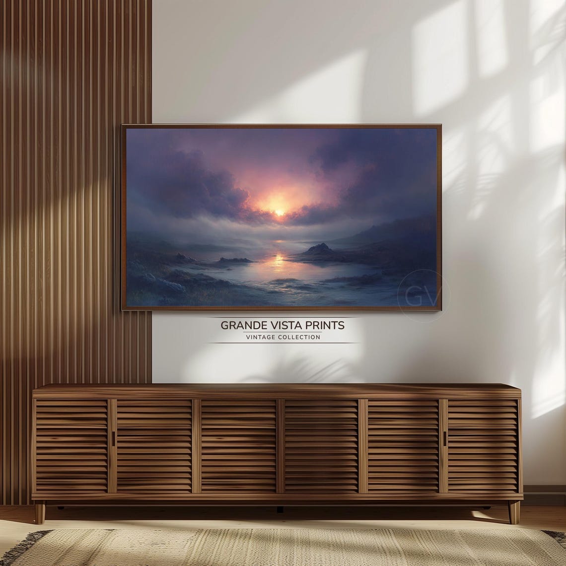 Twilight Ocean Sunset Purple Pink Clouds Rocky Coast Painting Poster - Image 3