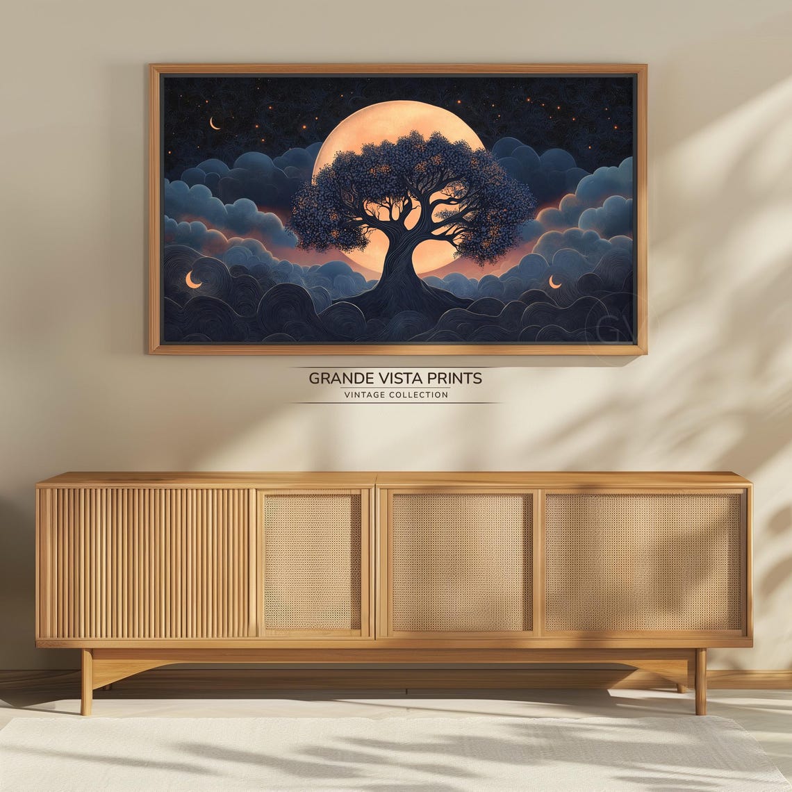 Full Moon Tree Silhouette Starry Night Waves Celestial Art Poster - Image 4