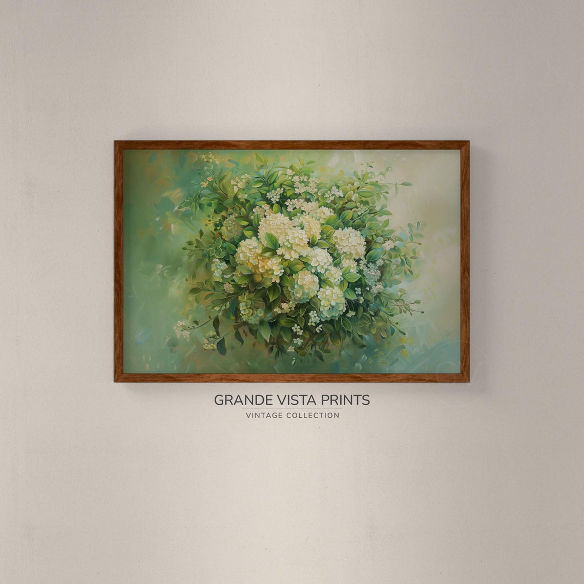 Fresh White Hydrangea Blossoms Green Spring Bouquet Floral Poster - Image 2