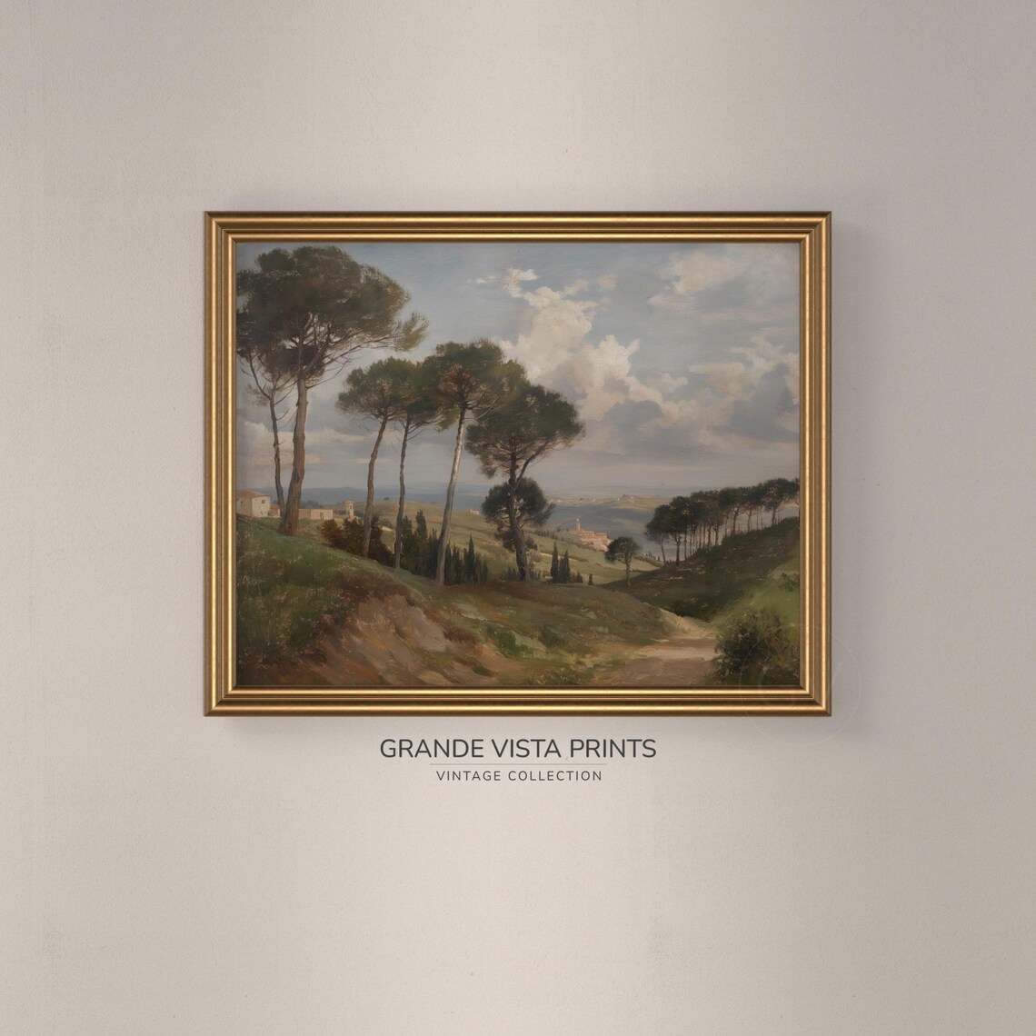 European Countryside Umbrella Pine Hills Vintage Oil Painting Poster - Image 3