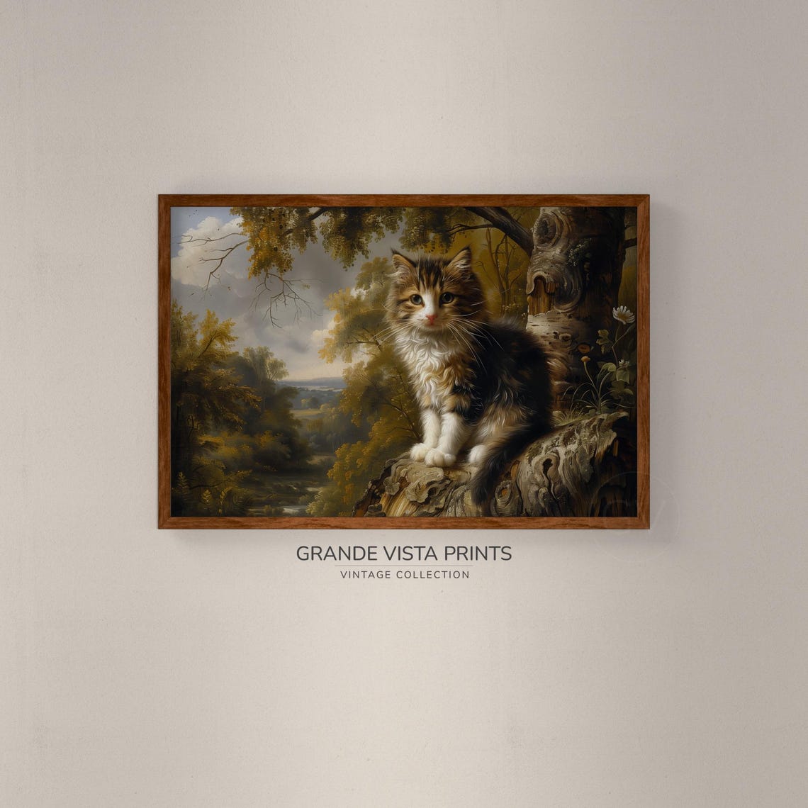 Adorable Fluffy Kitten in Autumn Forest Vintage Style Cat Poster - Image 2